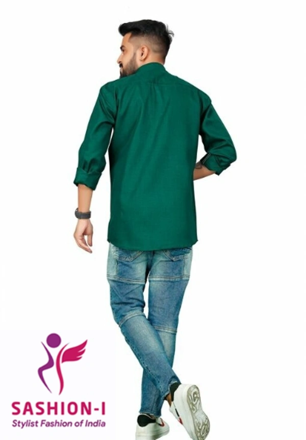 Men's Stylish Full Sleeve Short Kurta - Bottle Green